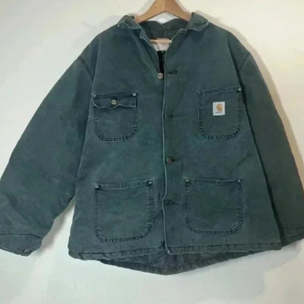 Vintage Carhartt Hunter Green Chore Barn Jacket Blanket Lined XL Union Made USA